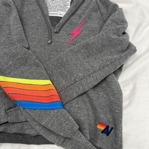Aviator Nation Gray Hoodie with Rainbow Stripes - Picture 3 of 4